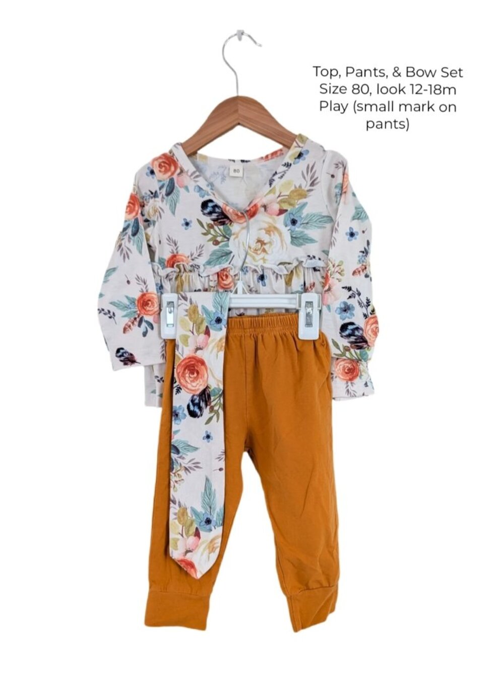 Floral Top & Bow, Yellow Pants Set 12M 18M Girls Clothing Small Shop